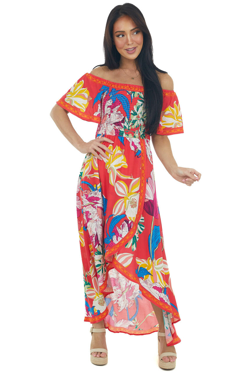 Crimson Floral High Low Faux Wrap Maxi Dress – Lime Lush